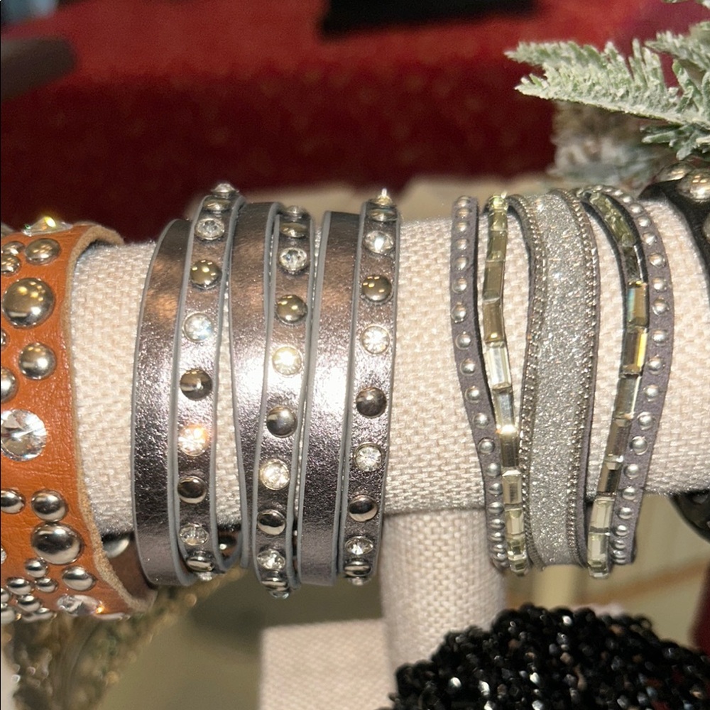 Silver and Black Studded Bracelets Collection - Picture 4 of 8